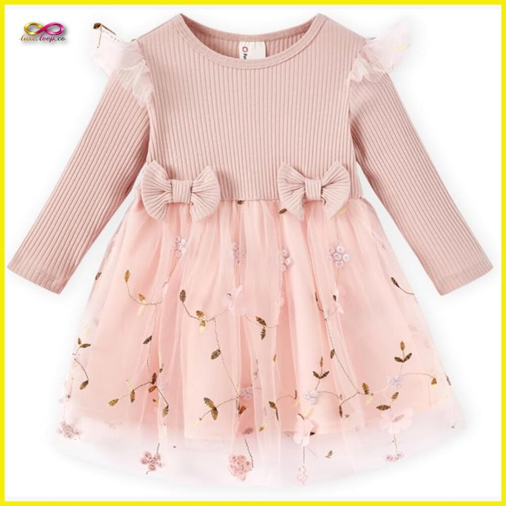Tulle Tutu Dress Long Sleeve Flutter Sleeve A-Line Formal Toddler Party Wear